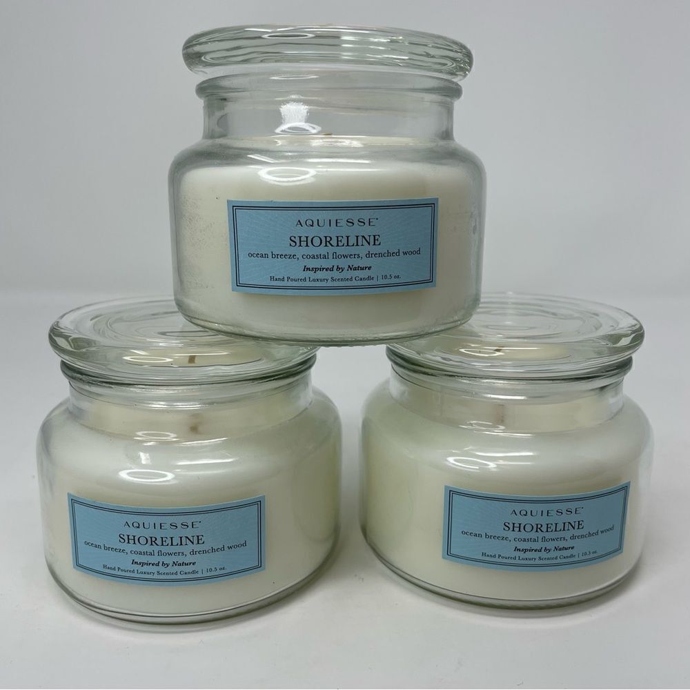 AQUIESSE Shoreline 10.5oz Glass Jar Luxury Scented Candle NEW Lot of 3